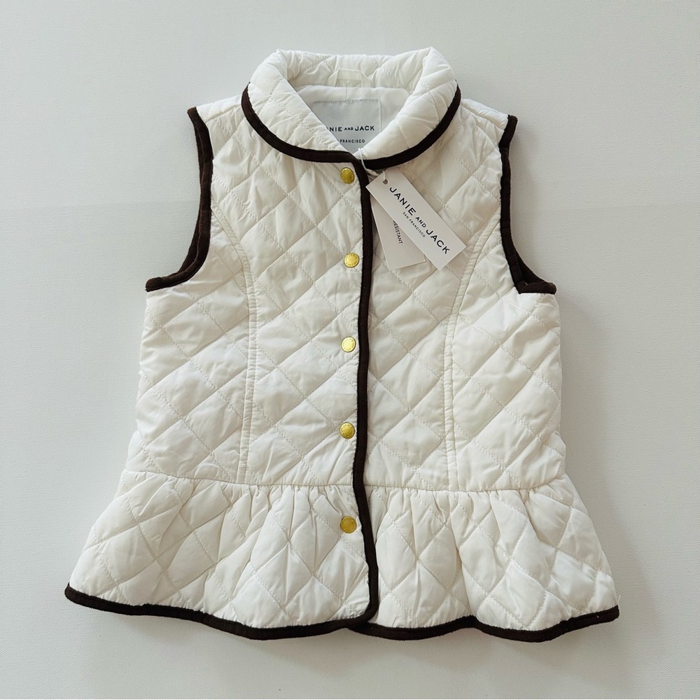 Janie and Jack Girls 5-6 Ivory Quilted Peplum Vest NWT